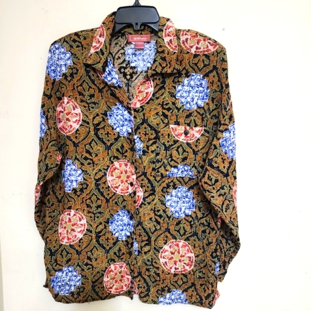 vintage 80s WORTHINGTON Womens size Large‎ Floral Pasiley Print Button Up Shirt